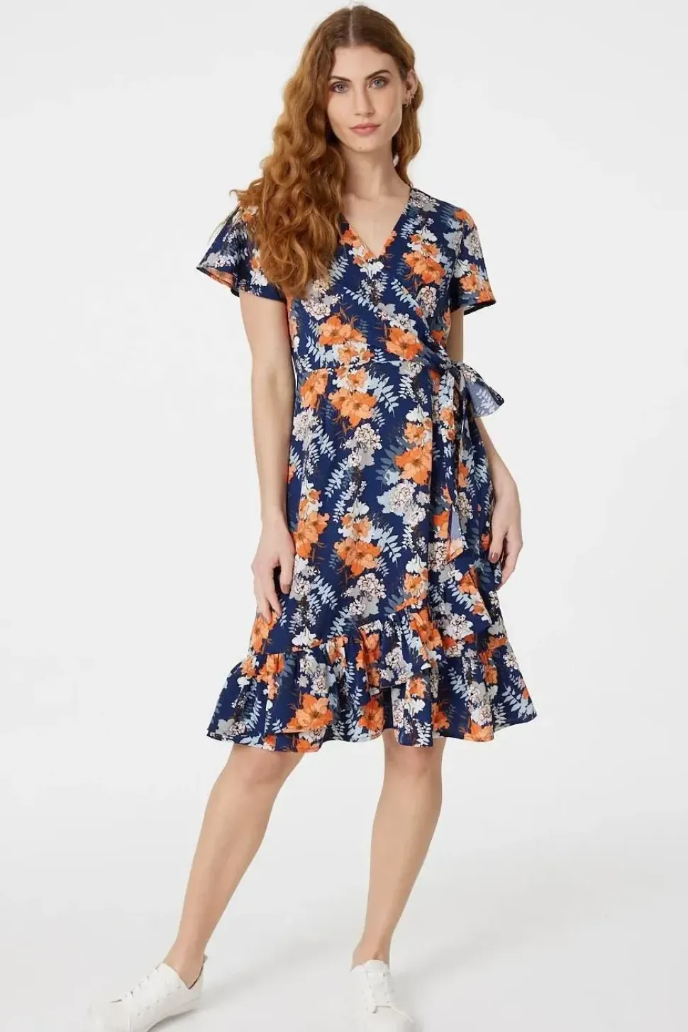 Floral Knee Length Wrap Dress