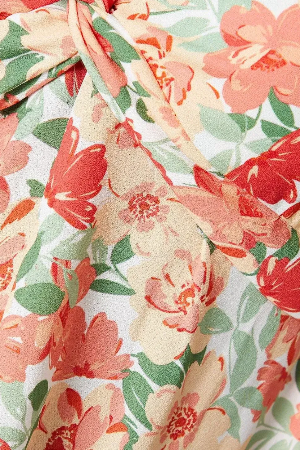 Floral Knot Front Puff Sleeve Blouse
