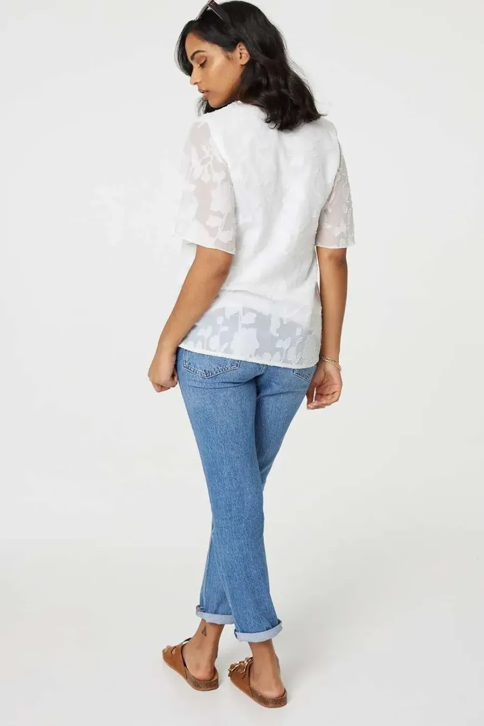 Floral Lace Detail Flared Sleeve Blouse