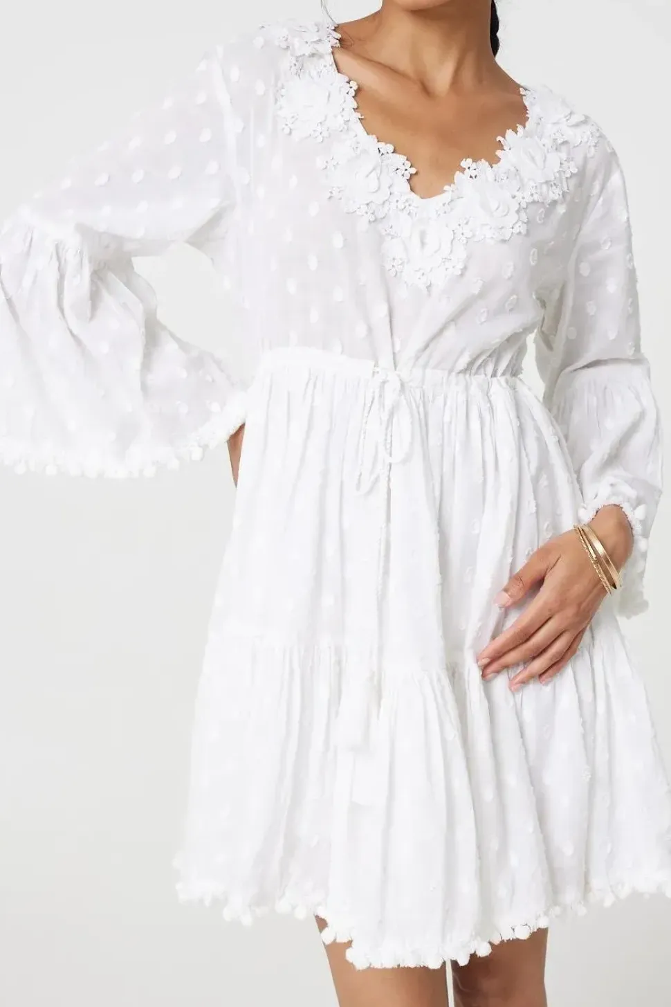 Floral Lace Flare Sleeve Mini Beach Dress