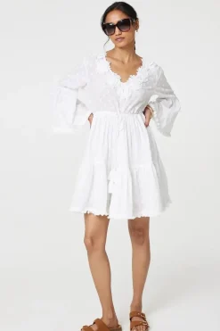 Floral Lace Flare Sleeve Mini Beach Dress
