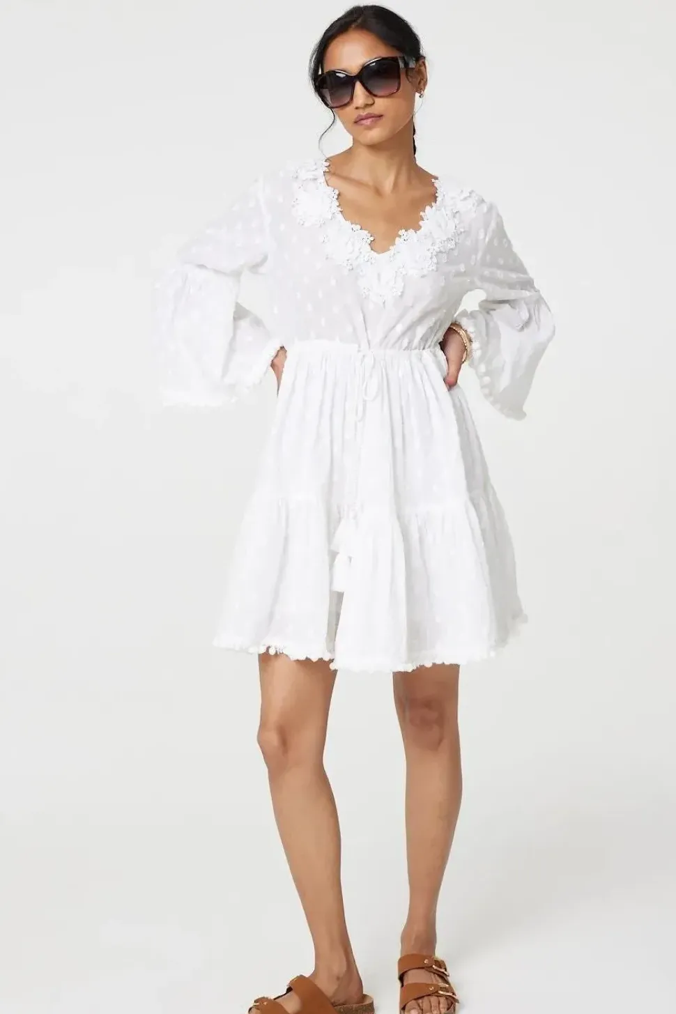 Floral Lace Flare Sleeve Mini Beach Dress