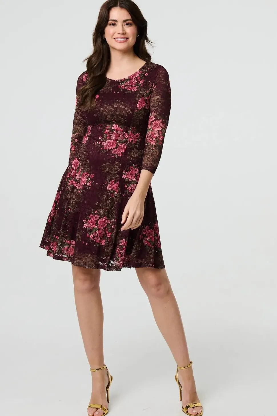 Floral Lace Layer Pleated Short Dress