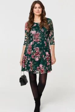 Floral Lace Layer Short Skater Dress