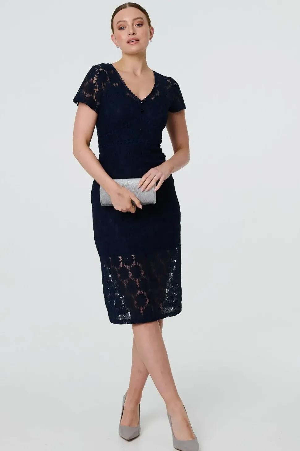 Floral Lace Layer Slim Knee Length Dress