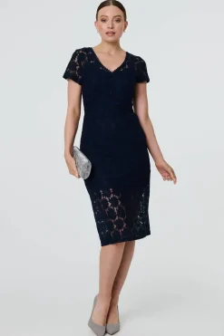 Floral Lace Layer Slim Knee Length Dress