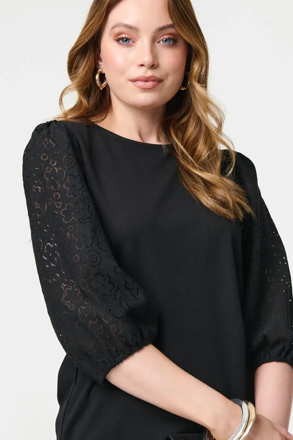 Floral Lace 3/4 Puff Sleeve Blouse
