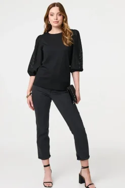 Floral Lace 3/4 Puff Sleeve Blouse