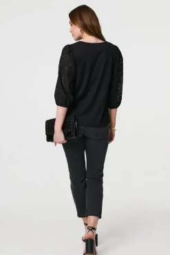 Floral Lace 3/4 Puff Sleeve Blouse