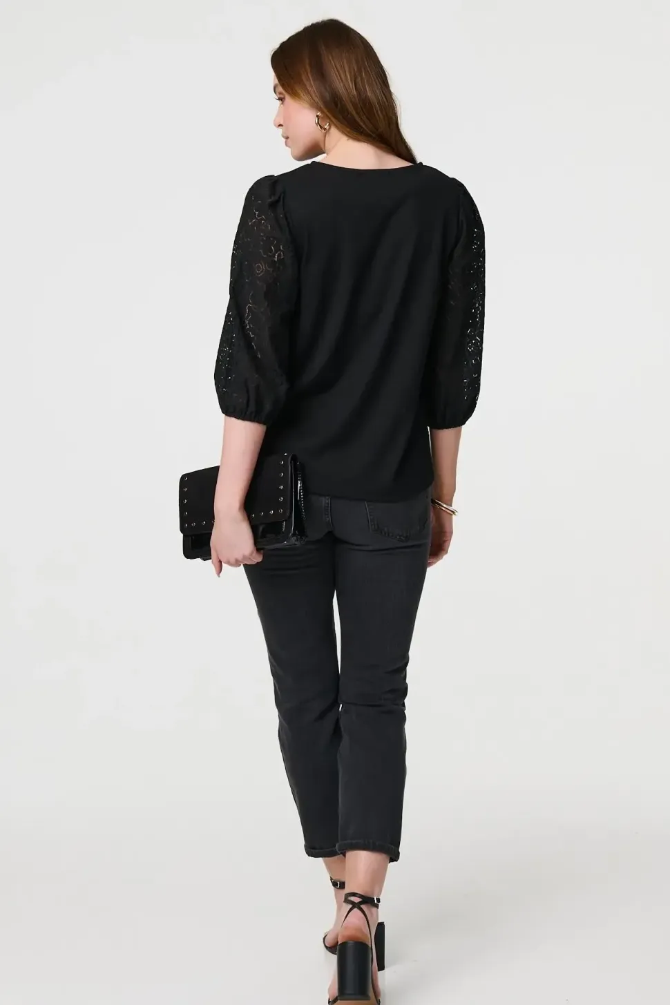 Floral Lace 3/4 Puff Sleeve Blouse