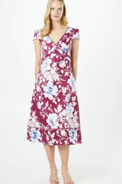 Floral Lace Trim Ottoman Midi Dress