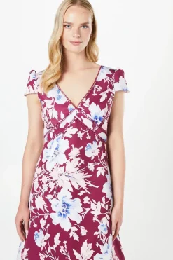 Floral Lace Trim Ottoman Midi Dress