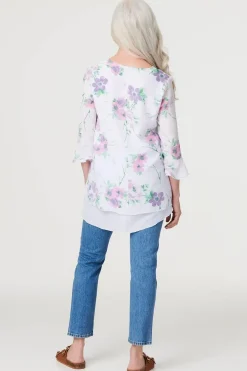 Floral Layered Hem Blouse Top