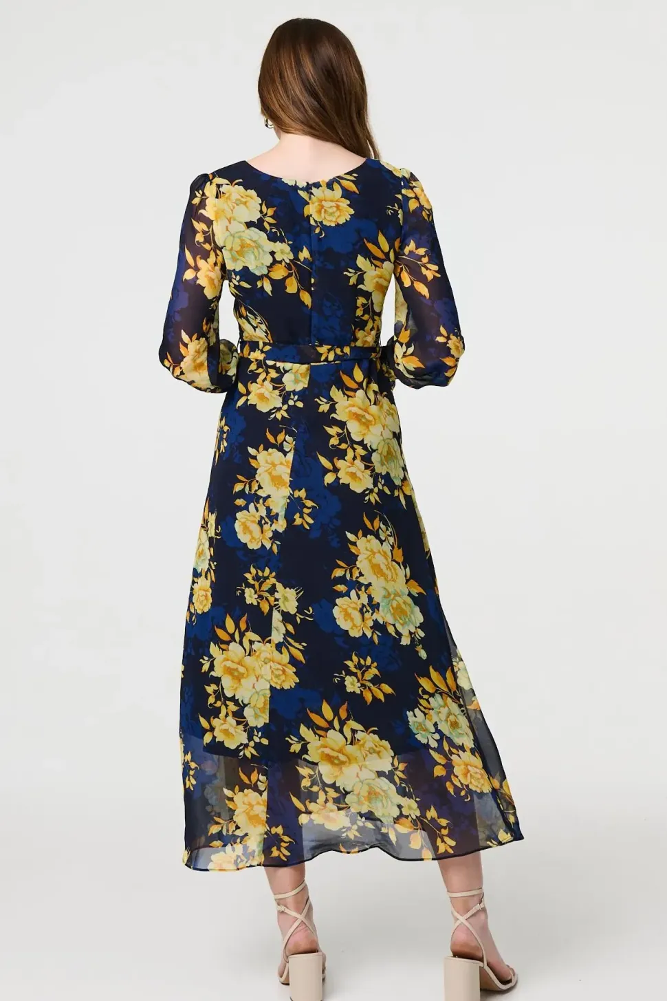 Floral Long Sleeve Chiffon Midi Dress