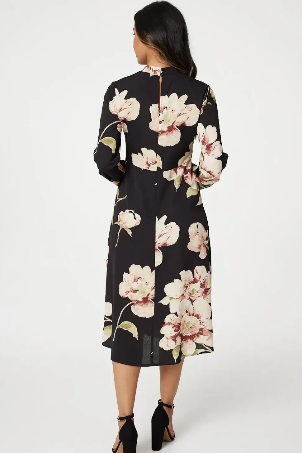 Floral Long Sleeved Midi Tea Dress