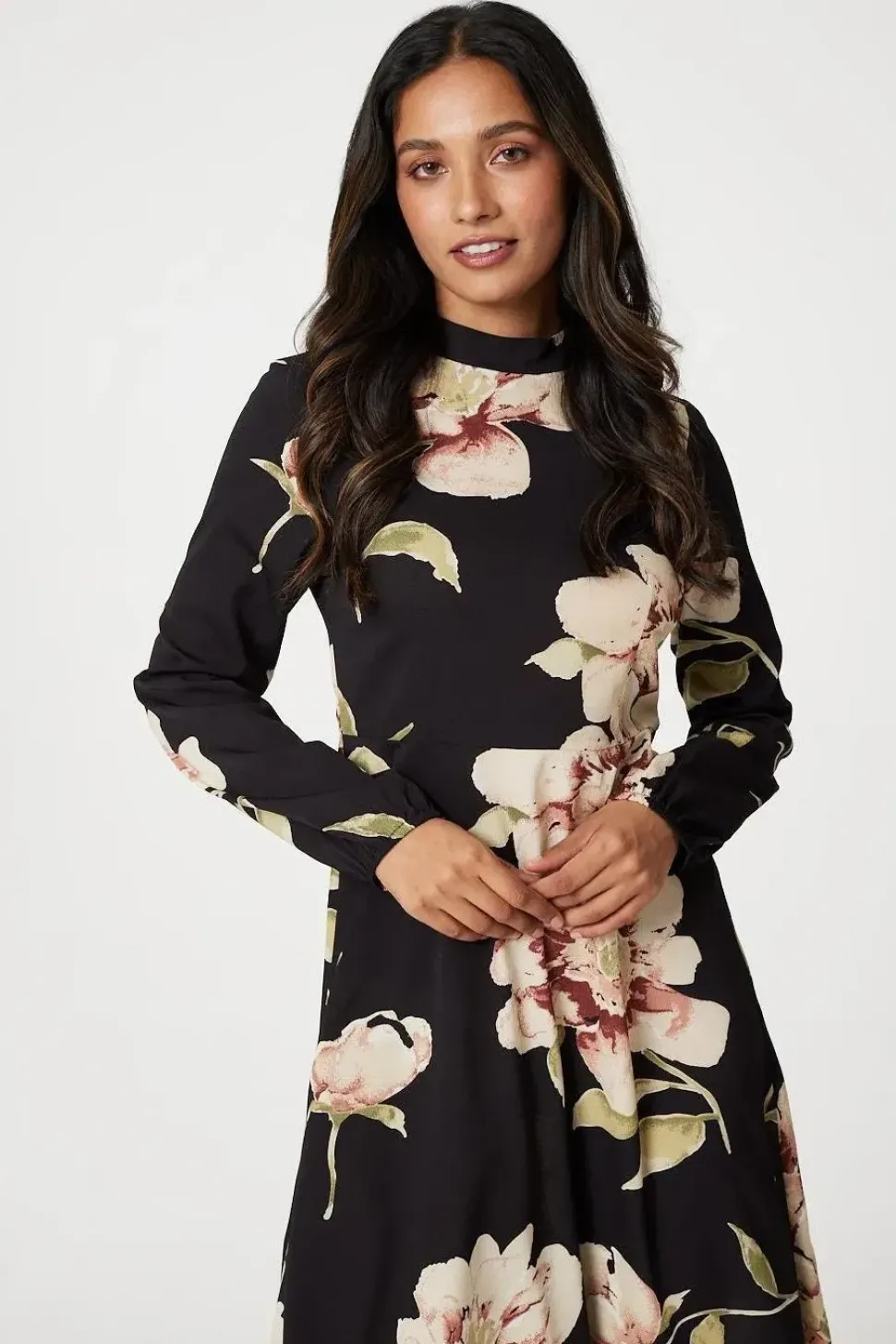 Floral Long Sleeved Midi Tea Dress