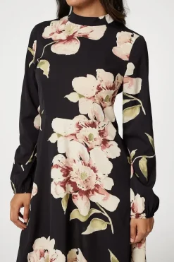 Floral Long Sleeved Midi Tea Dress