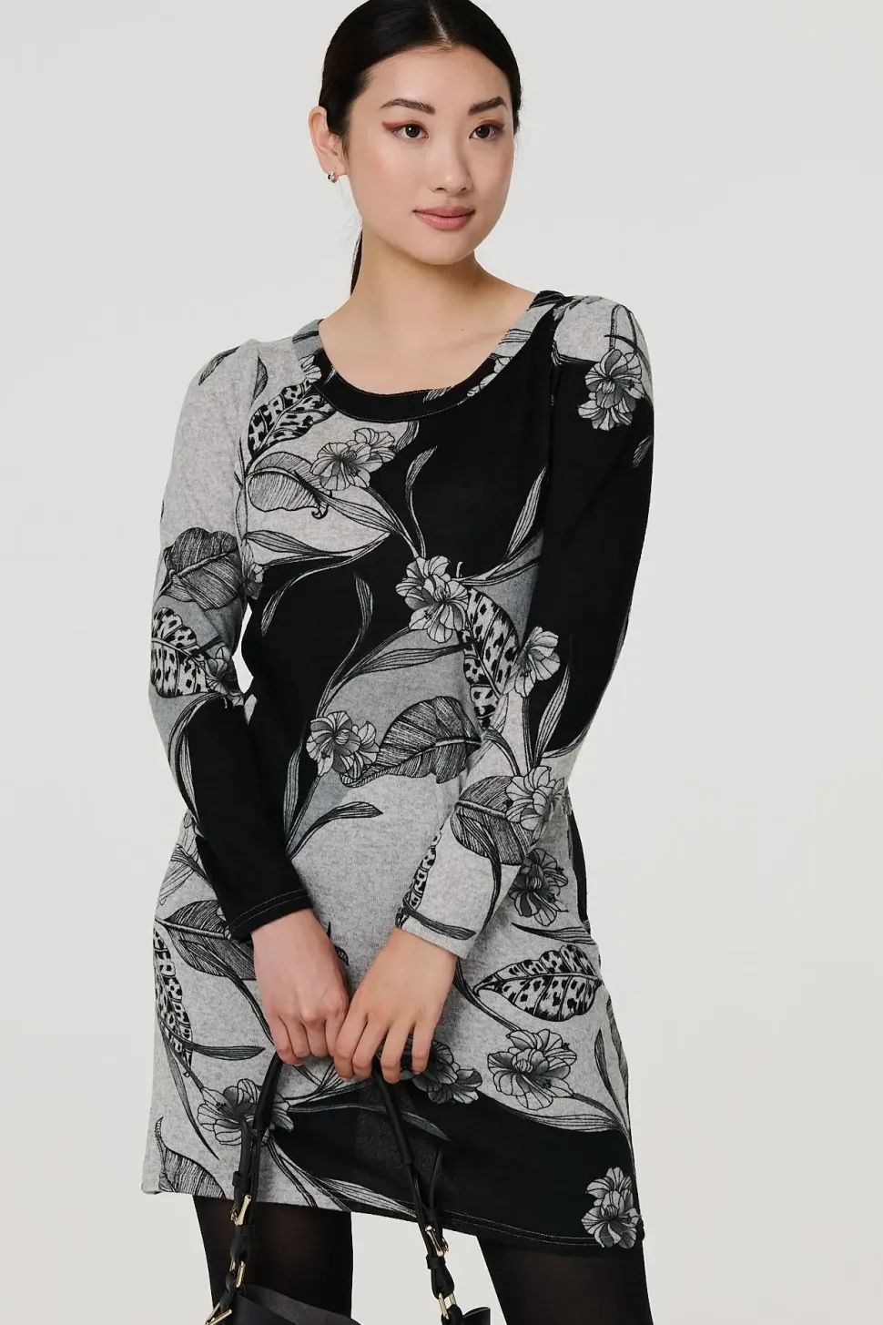 Floral Long Sleeve Jersey Shift Dress