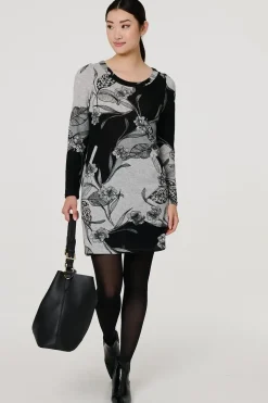Floral Long Sleeve Jersey Shift Dress