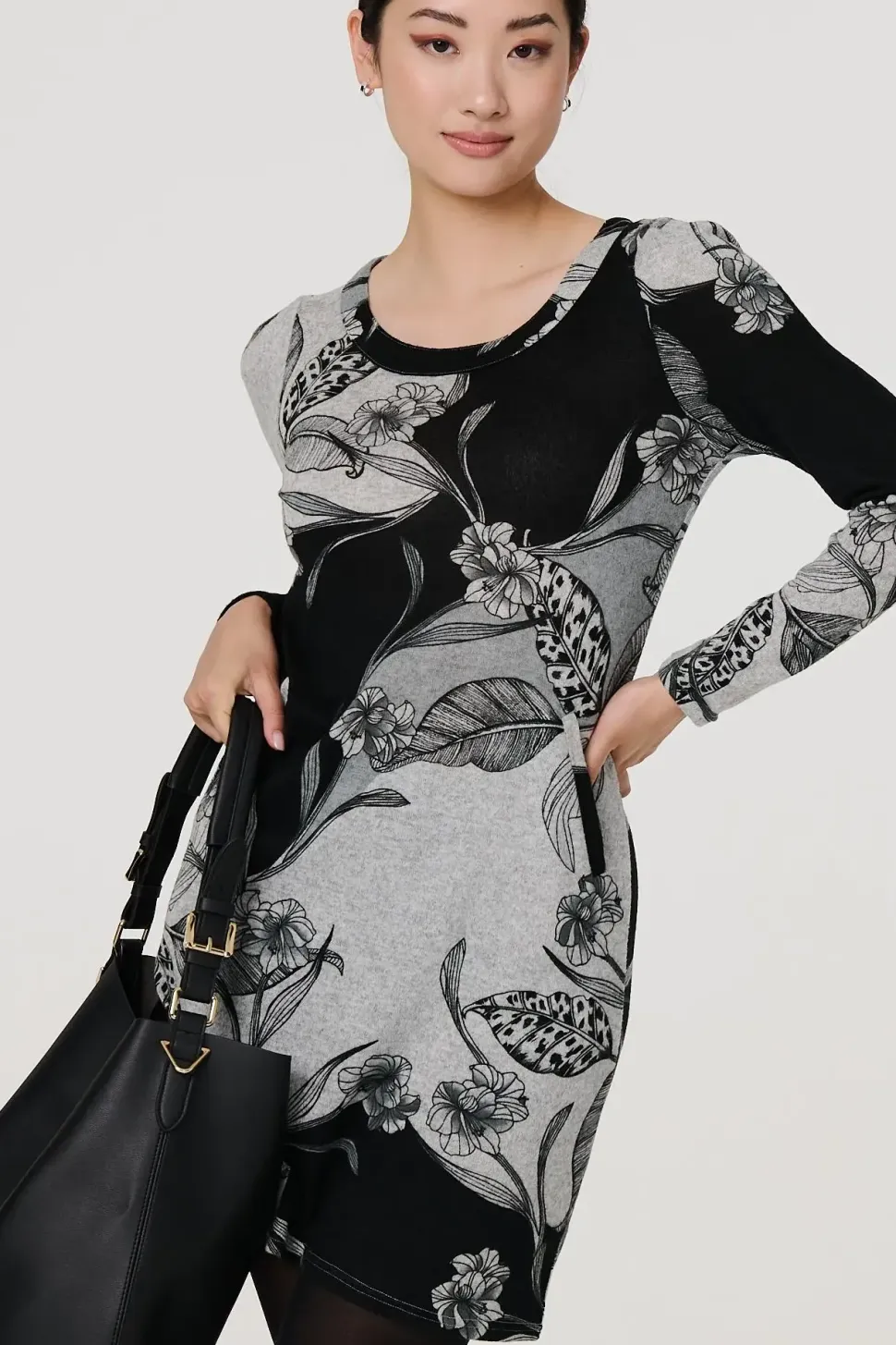 Floral Long Sleeve Jersey Shift Dress