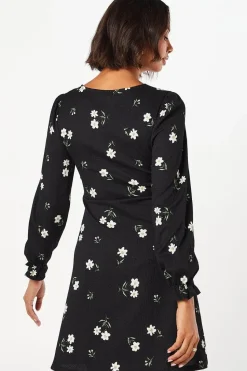 Floral Long Sleeve V Neck Mini Dress