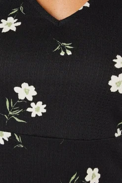 Floral Long Sleeve V Neck Mini Dress