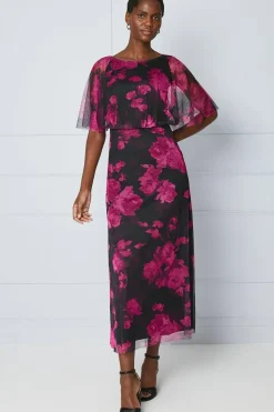 Floral Mesh Blouson Midaxi Dress