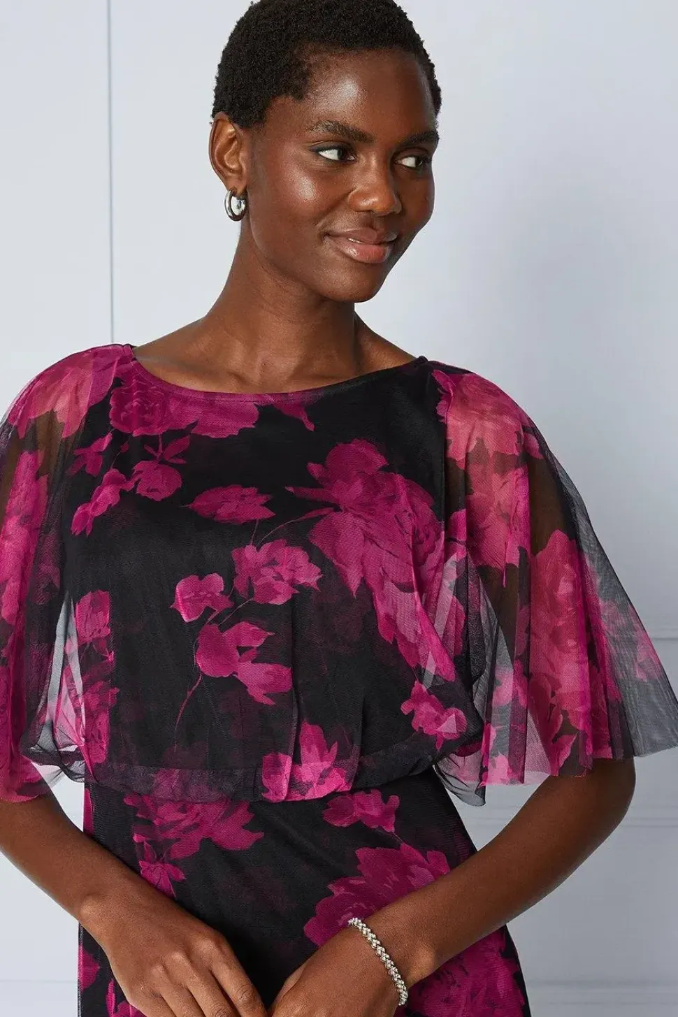 Floral Mesh Blouson Midaxi Dress