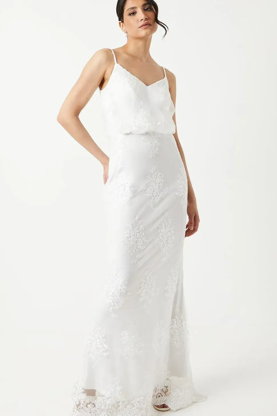Floral Mesh Fitted Wedding Dress