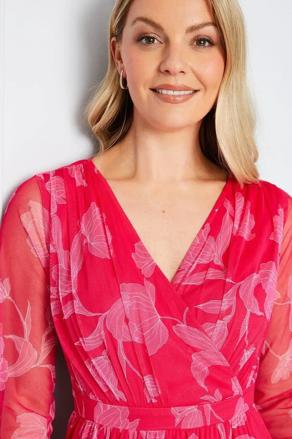 Floral Mesh Ruffle Midi Dress