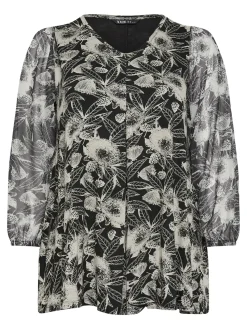Floral Mesh Sleeve Top