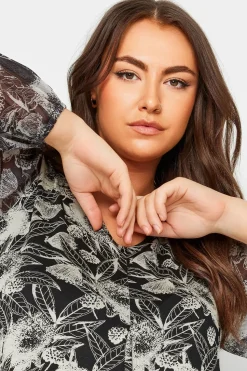 Floral Mesh Sleeve Top