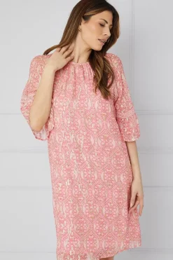Floral Metallic Lace Trim Shift Dress