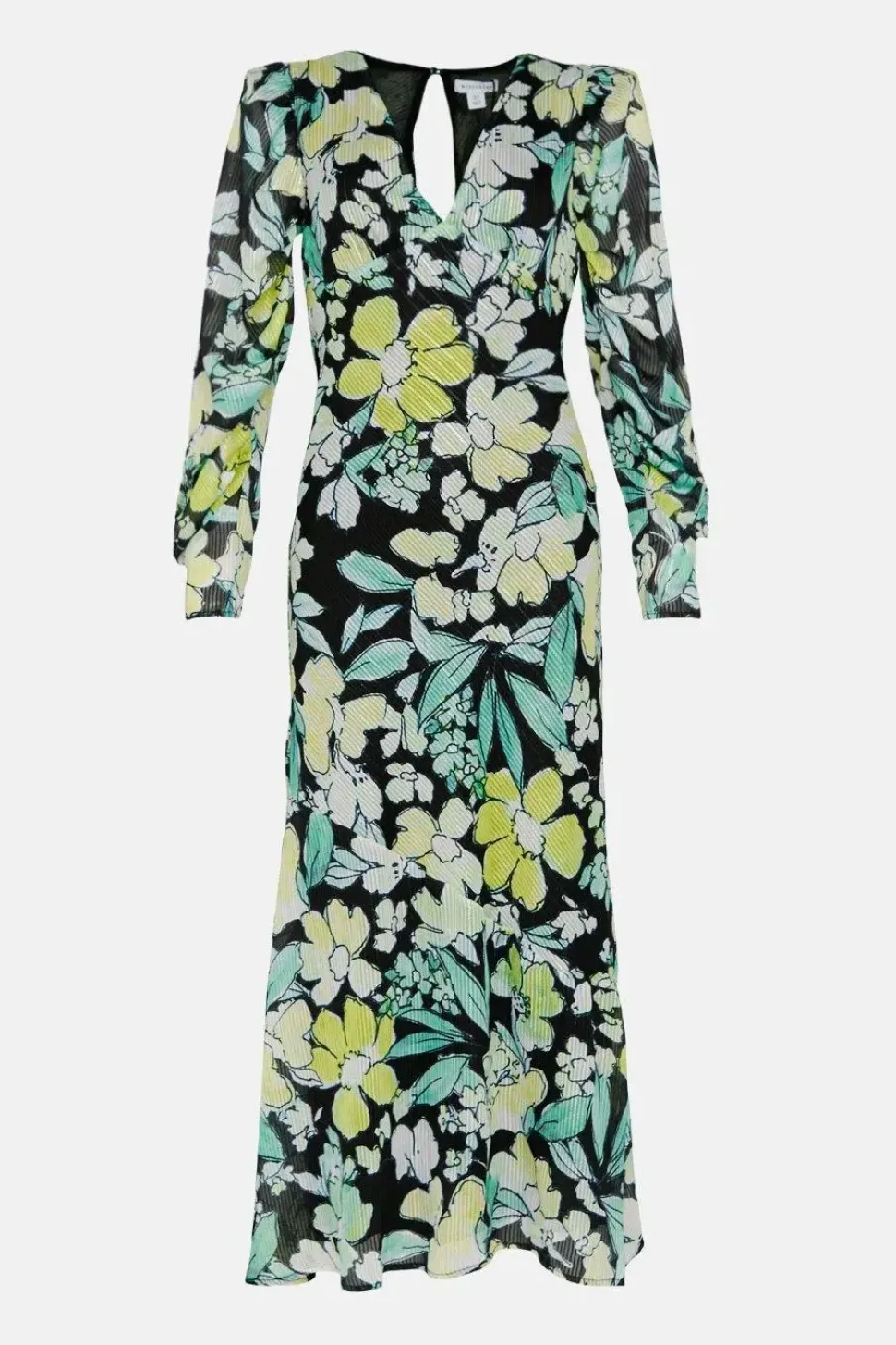 Floral Metallic Stripe Printed Midi Dress