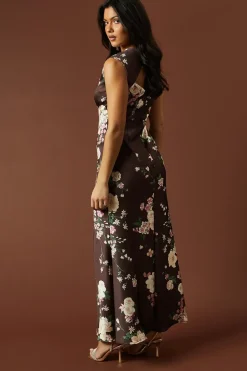 Floral Occasion Satin Open Back Maxi Dress