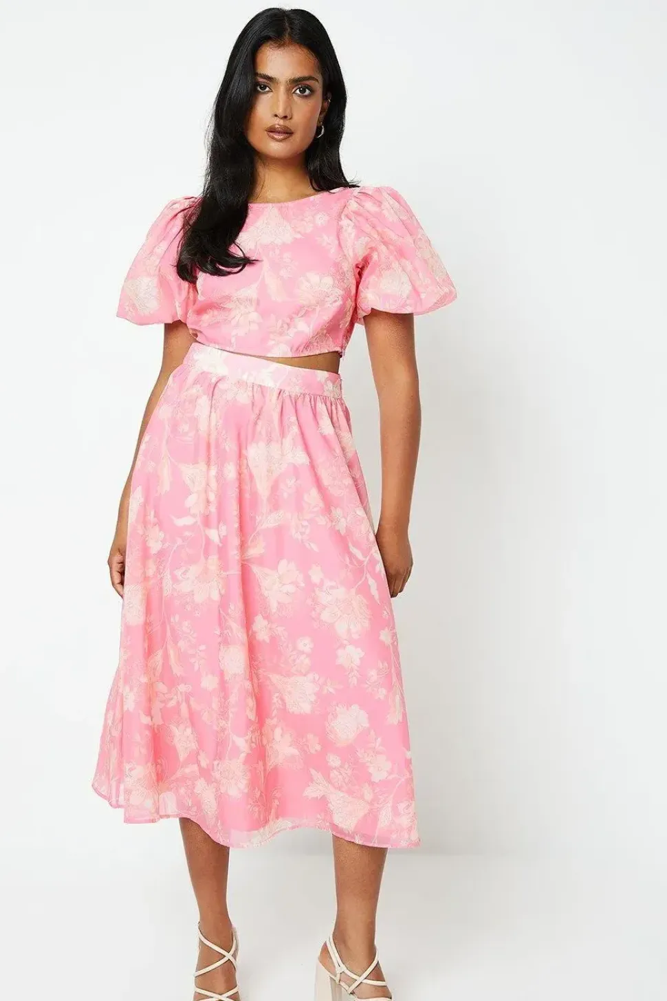 Floral Organza Pleated Midi Skirt