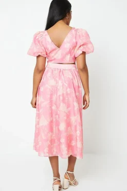 Floral Organza Pleated Midi Skirt