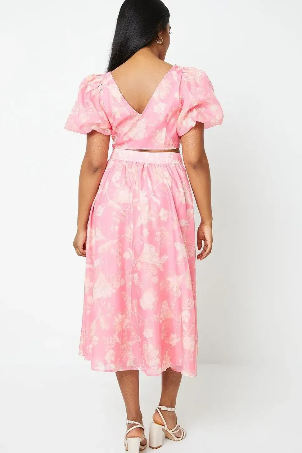 Floral Organza Pleated Midi Skirt