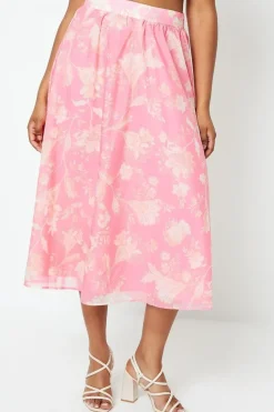 Floral Organza Pleated Midi Skirt