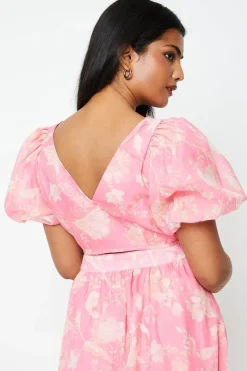 Floral Organza Puff Sleeve Top