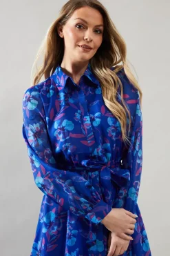 Floral Organza Shirt Midi Dress
