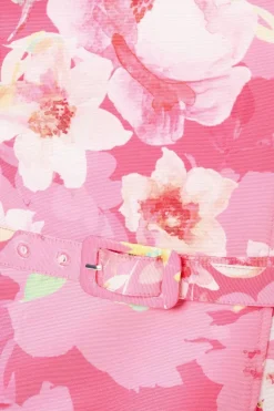 Floral Ottoman Twill Belted Midi Dress