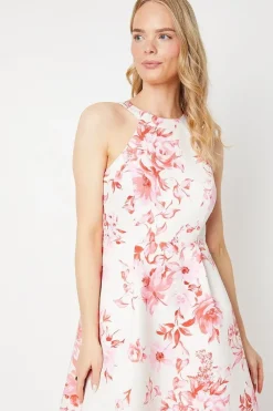 Floral Ottoman Twill Halter Midi Dress