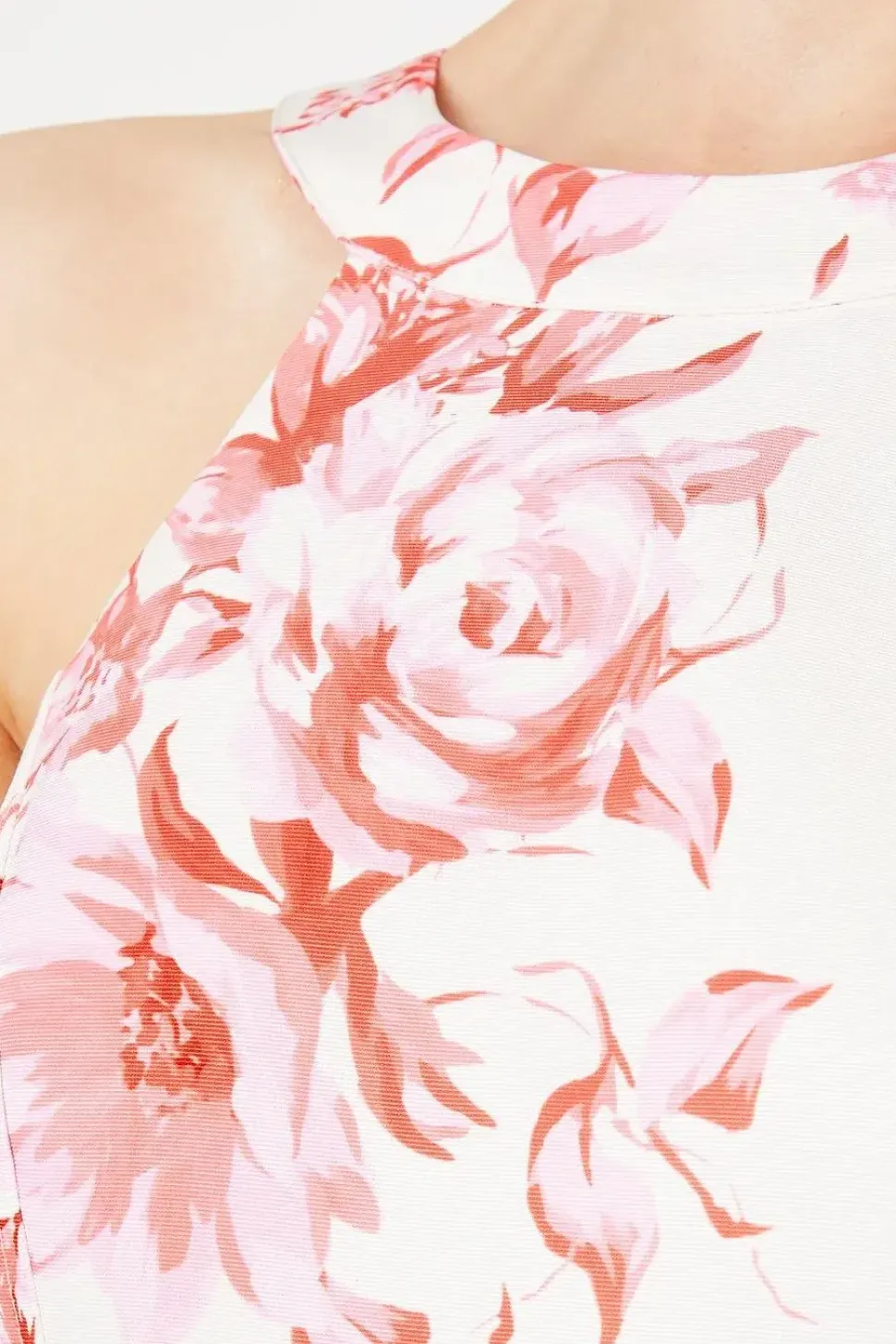 Floral Ottoman Twill Halter Midi Dress