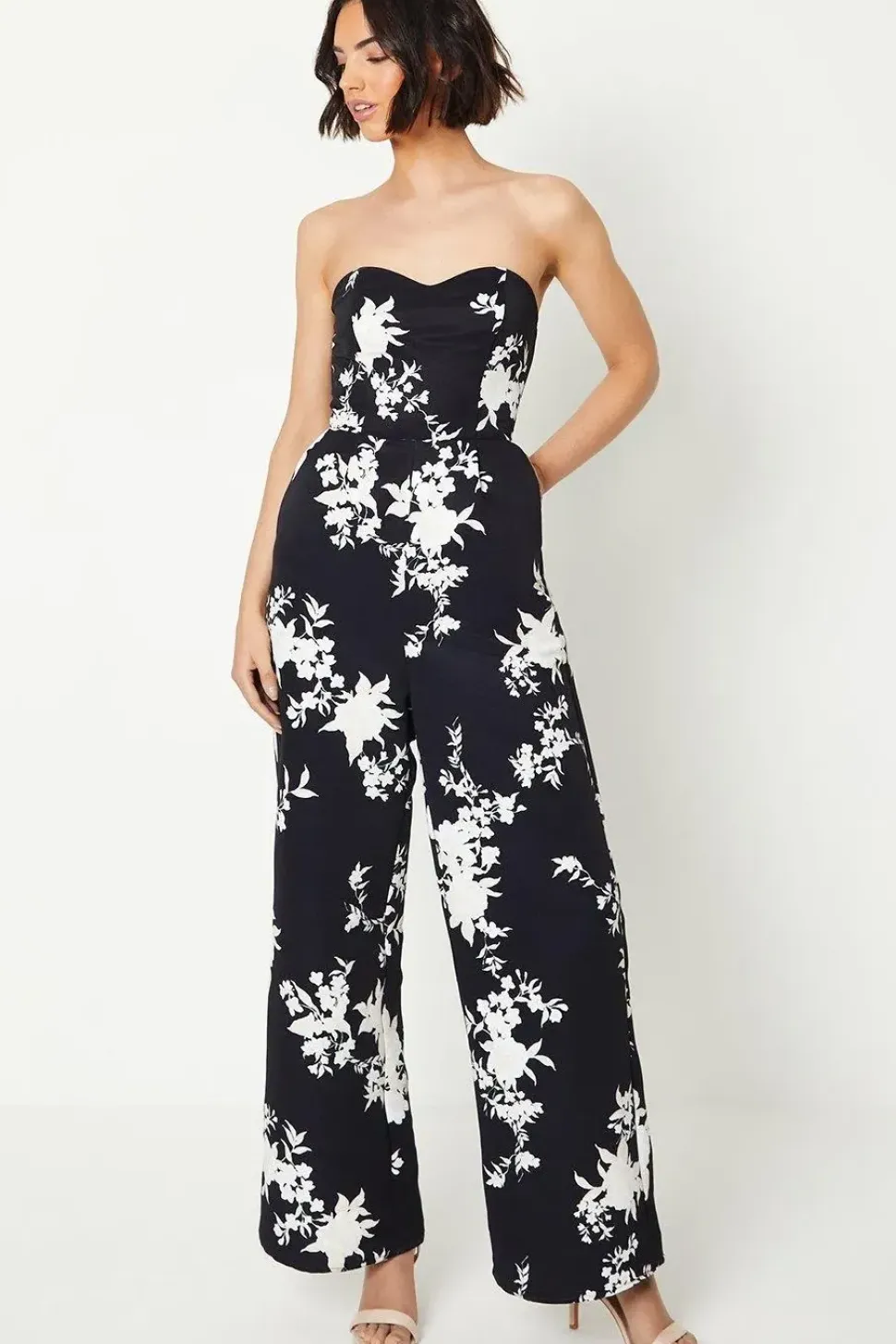 Floral Ottoman Wide Leg Bandeau Jumpsuit