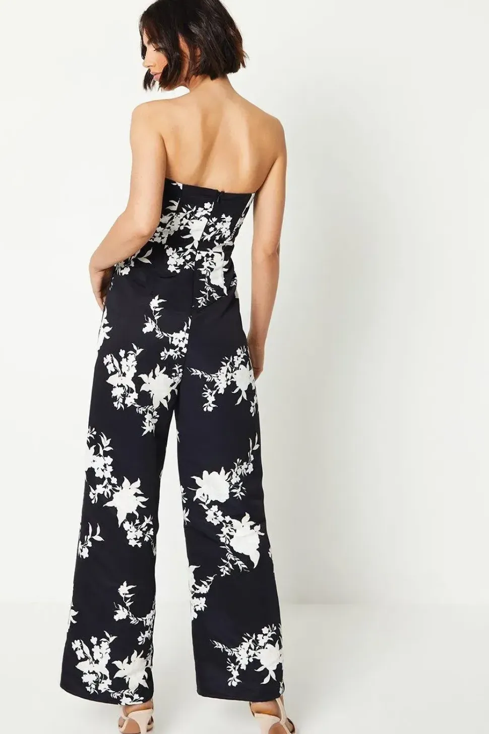 Floral Ottoman Wide Leg Bandeau Jumpsuit
