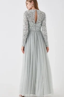 Floral Pearl Long Sleeve Two In One Bridesmaid Dress
