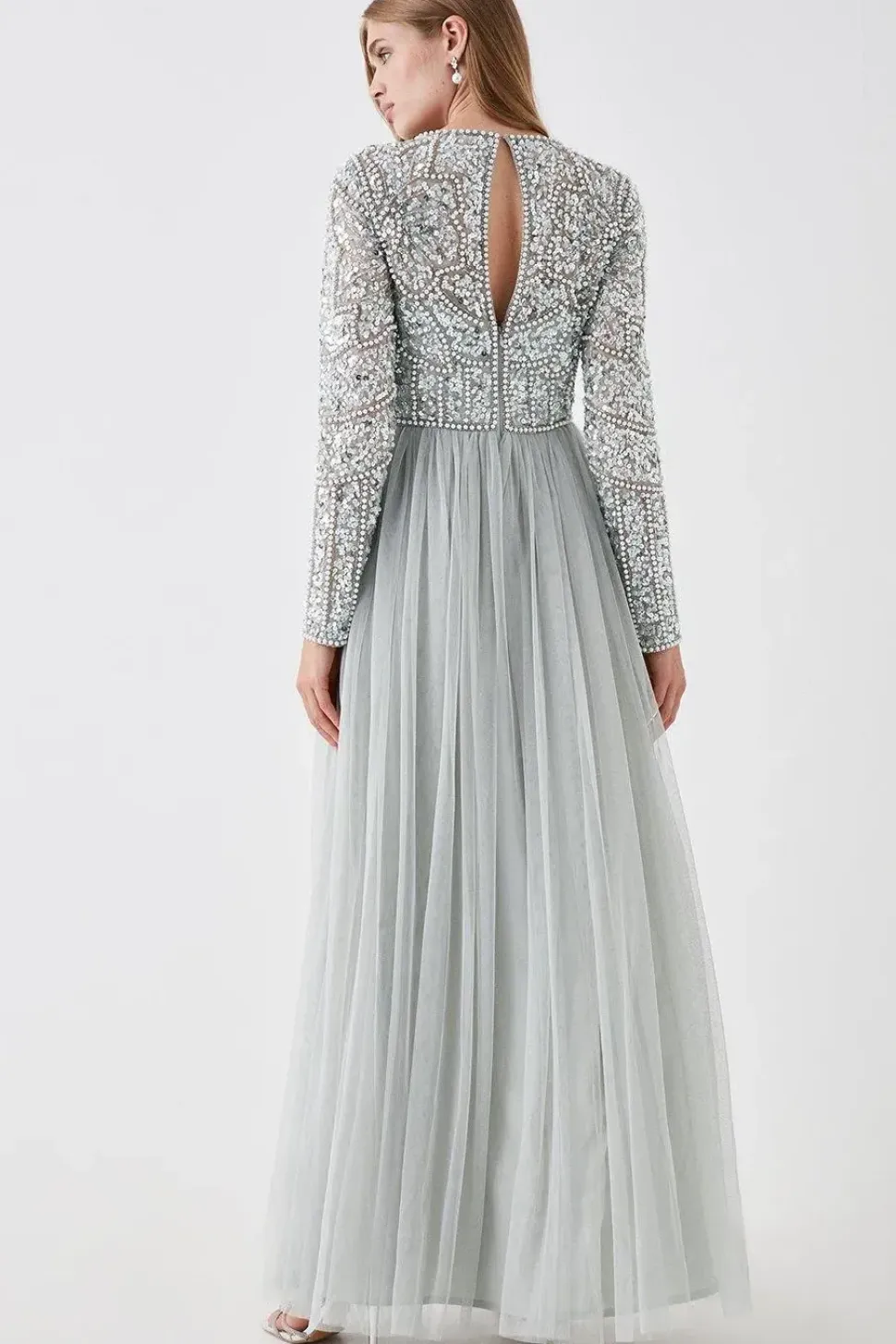 Floral Pearl Long Sleeve Two In One Bridesmaid Dress