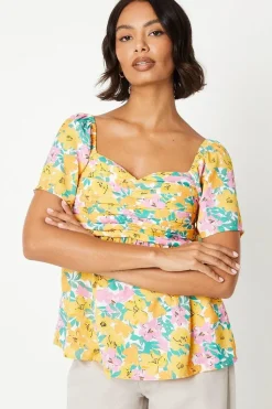 Floral Pintuck Pleated Front Blouse