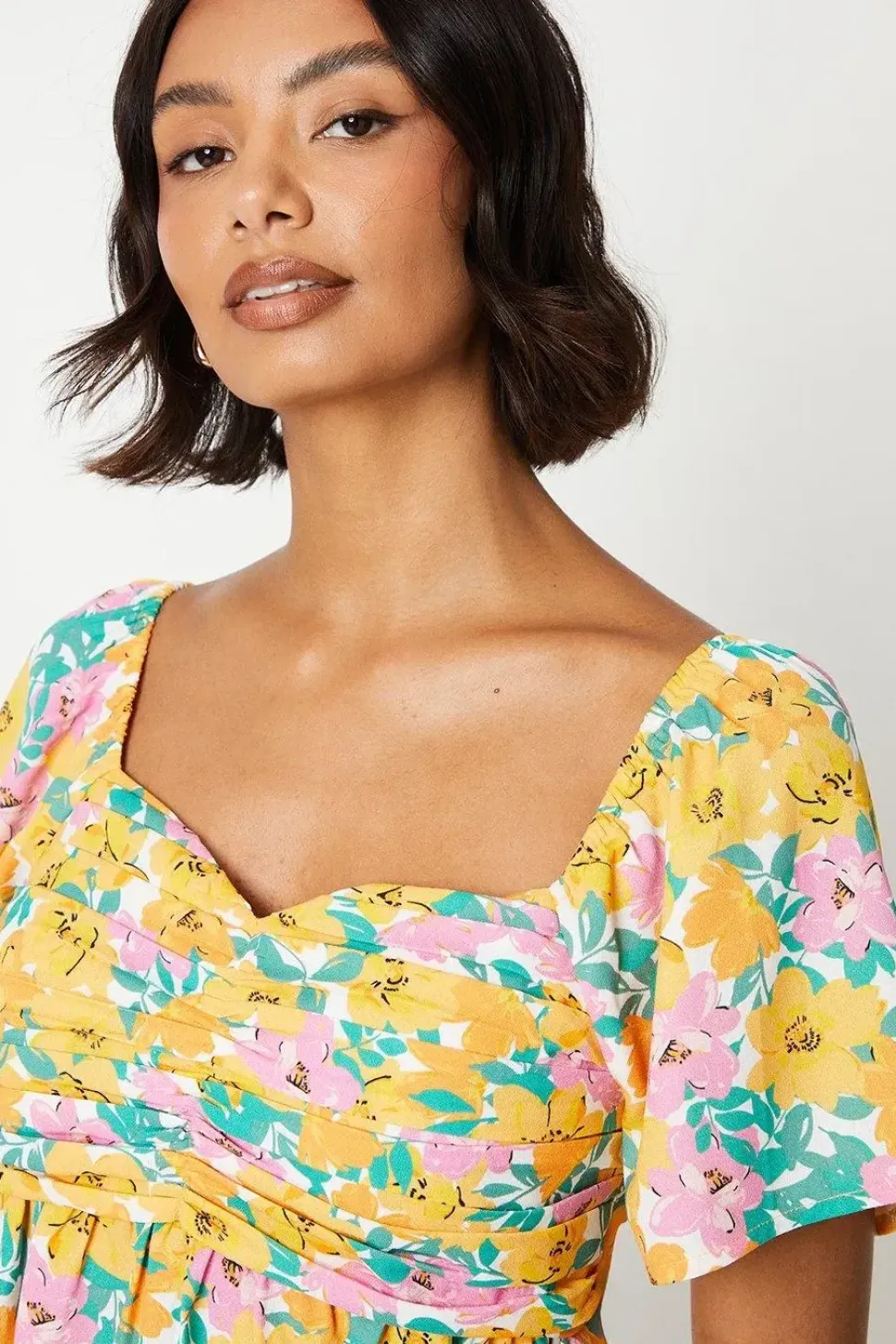 Floral Pintuck Pleated Front Blouse